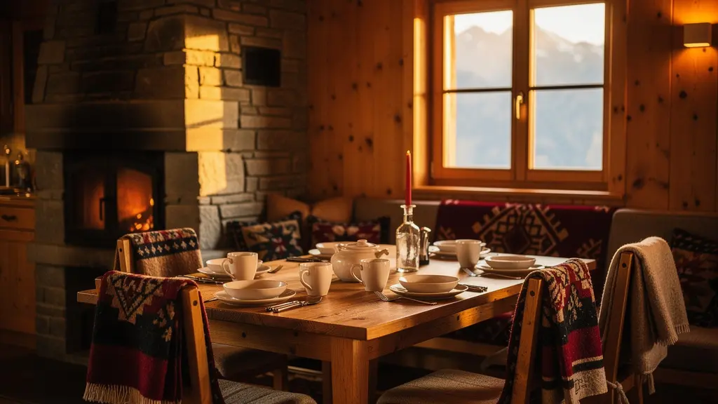 Gemütliches Maiensäss-Interieur bereit für Feriengäste