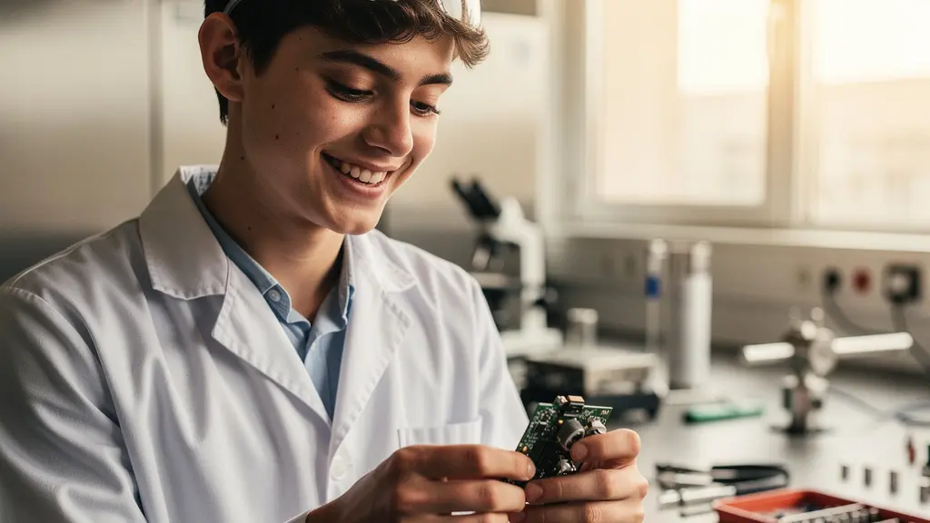 Student mit praktischer Erfahrung in einer technischen Werkstatt der Fachhochschule