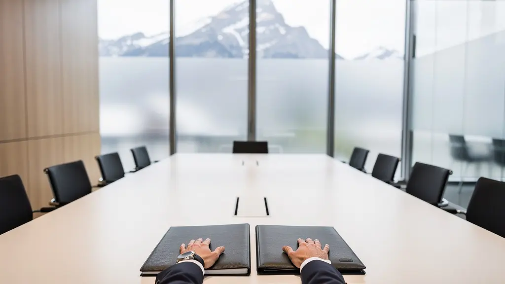 Geschäftsinhaber präsentiert Businessplan in Schweizer Kantonalbank