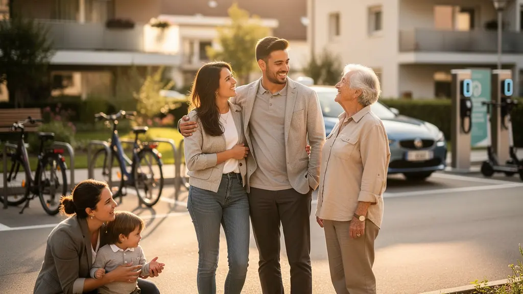Moderne Wohnsiedlung mit gemeinsamer Mobilitätsstation