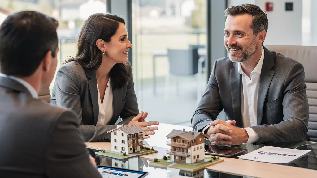 Beratungsgespräch über Eigenheimfinanzierung in einer Schweizer Bank