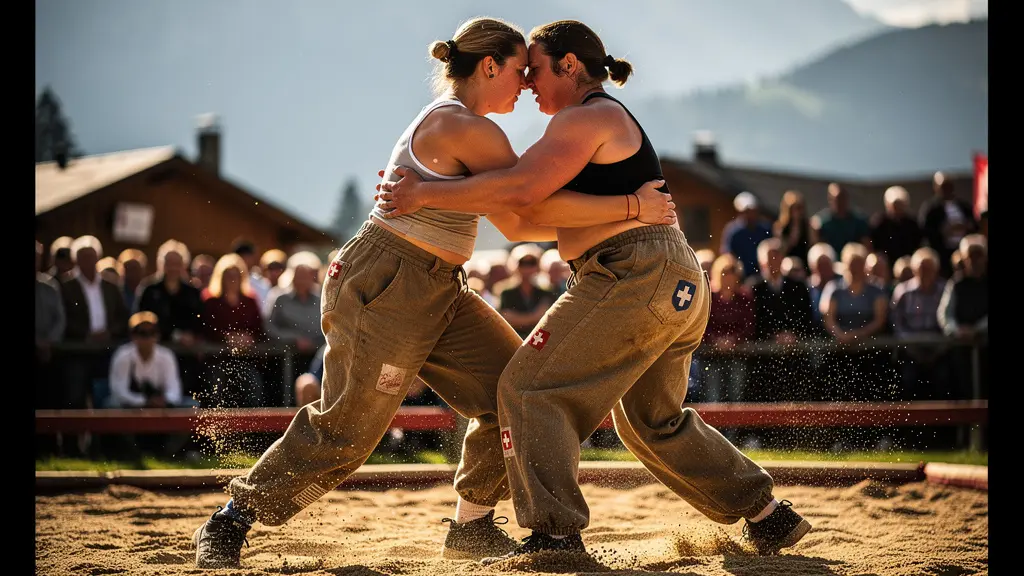 Frauenschwingen Wettkampf mit voller Konzentration und Dynamik
