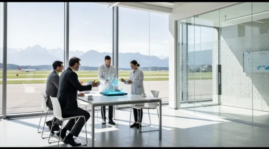 KMU-Vertreter und Forschende arbeiten gemeinsam in modernem Innovationslabor in Dübendorf