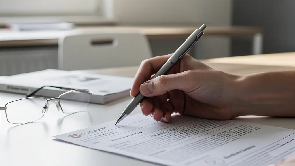 Detailaufnahme einer Hand beim Ausfüllen eines Stimmzettels in der Schweizer Demokratie