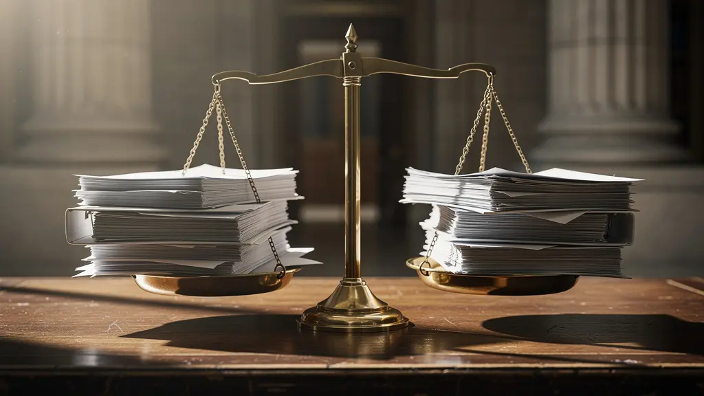 Symbolische Darstellung parlamentarischer Verhandlungen mit einer Waage, die eine Initiative und einen Gegenentwurf ausbalanciert