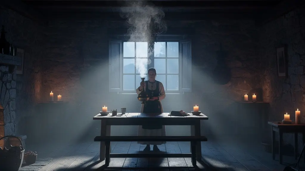 Traditionelles Räucherritual während der Rauhnächte in den Alpen