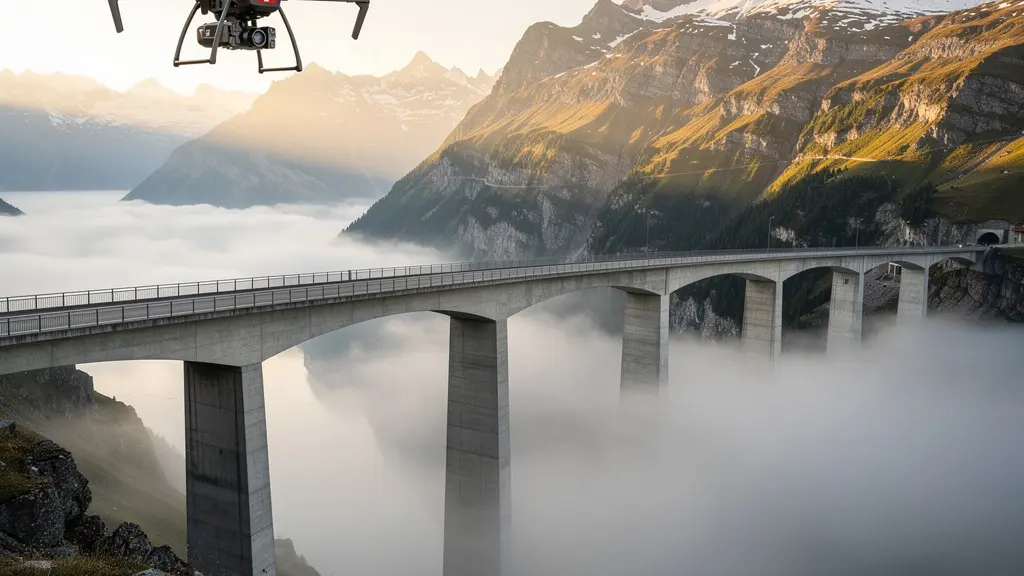 Autonome Schweizer Drohne inspiziert ein Alpenviadukt mit hochauflösenden Sensoren