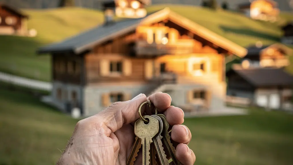 Traditionelles Schweizer Maiensäss mit Blick auf Bergtal