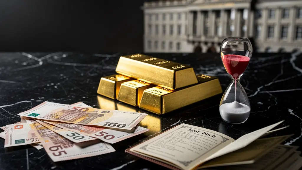 Schweizer Franken und Goldbarren vor dem SNB-Hauptsitz in Bern