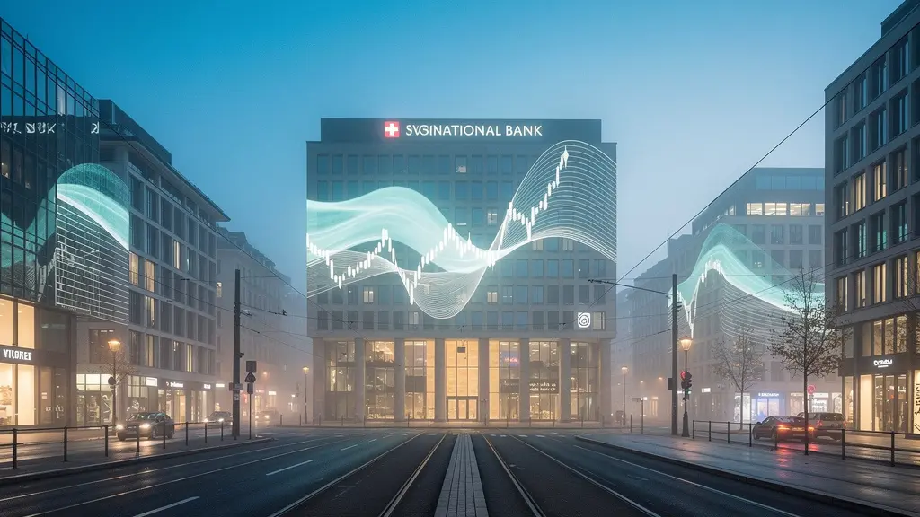 SNB-Gebäude mit abstrakten Zinsgrafiken im Hintergrund