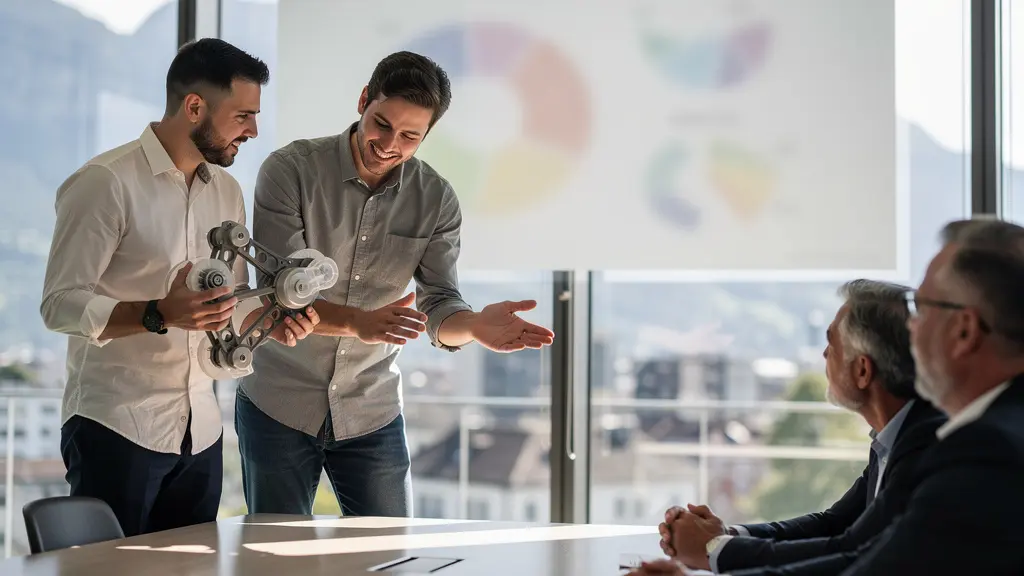Gründerteam präsentiert Technologie-Prototyp vor Investoren im Innovation Hub