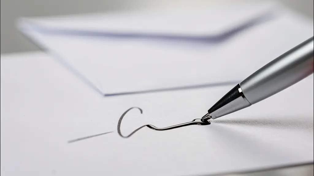 Makroaufnahme einer Unterschrift auf einem offiziellen Dokument