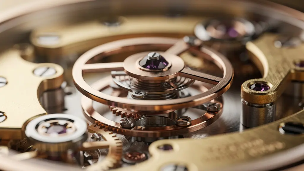 Makroaufnahme eines Tourbillon-Mechanismus in Bewegung