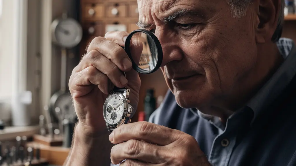 Uhrmacher bei der Authentifizierung einer Luxusuhr