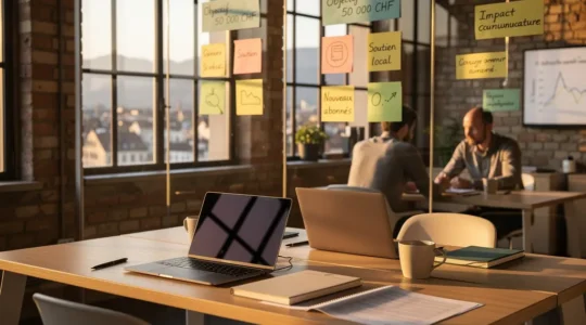 Redaktioneller Arbeitsplatz eines lokalen Blogs in der Schweiz mit digitalen Finanzierungsmodellen