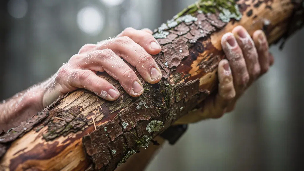 Person trainiert an Holzgeräten eines Vitaparcours im Schweizer Wald
